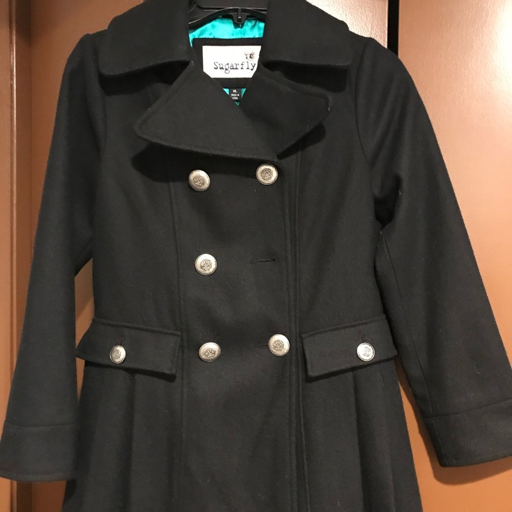 Youth Sugarfly Black Pea Coat
